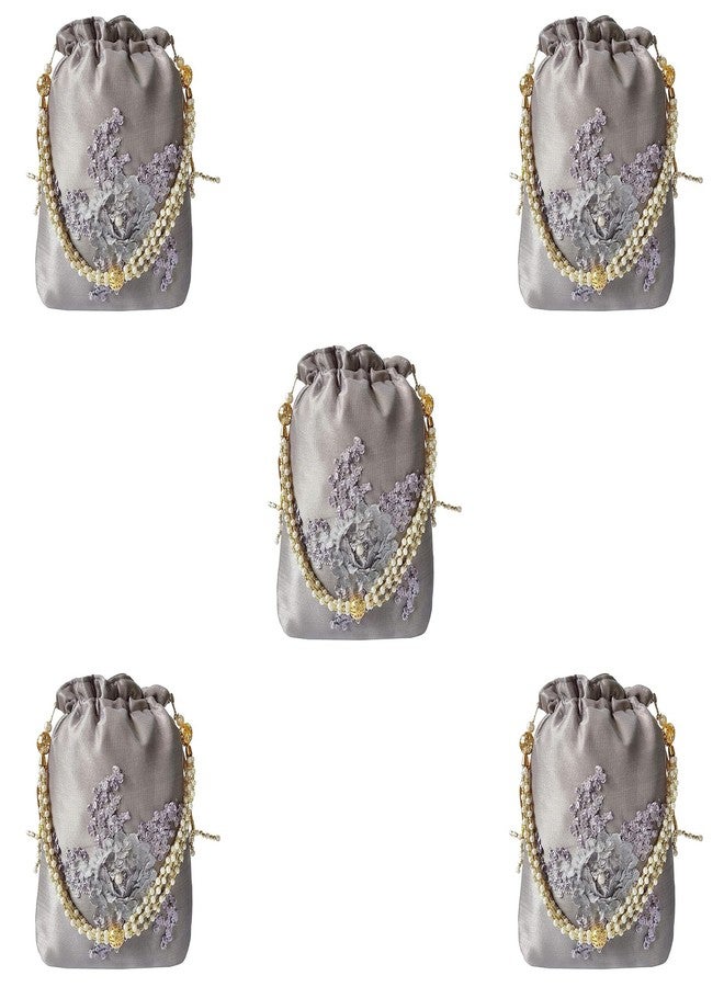 حقيبة يد نسائية من دوقة، رمادية اللون، مزينة بنقوش زهور (عبوة من 5 قطع)